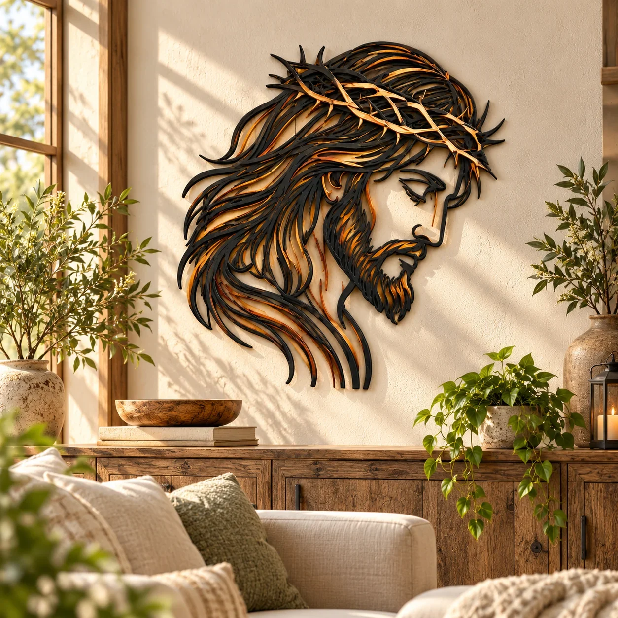 Crown of Grace Jesus wall art in living room