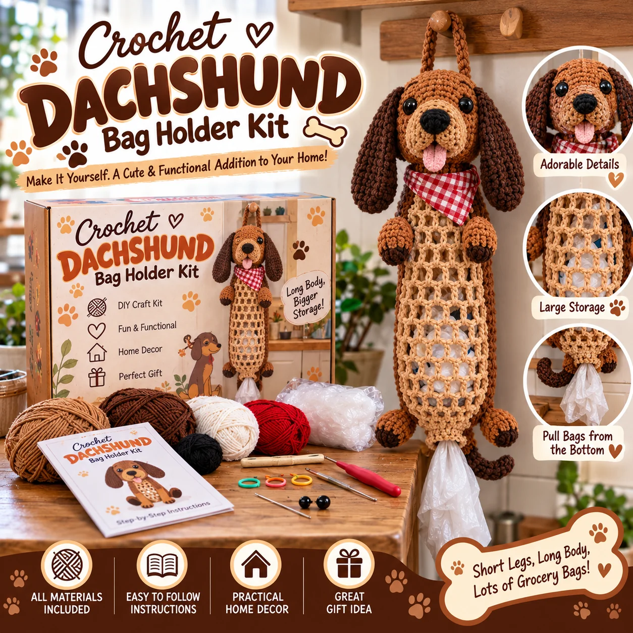 Dachshund Crochet Bag Holder DIY Kit