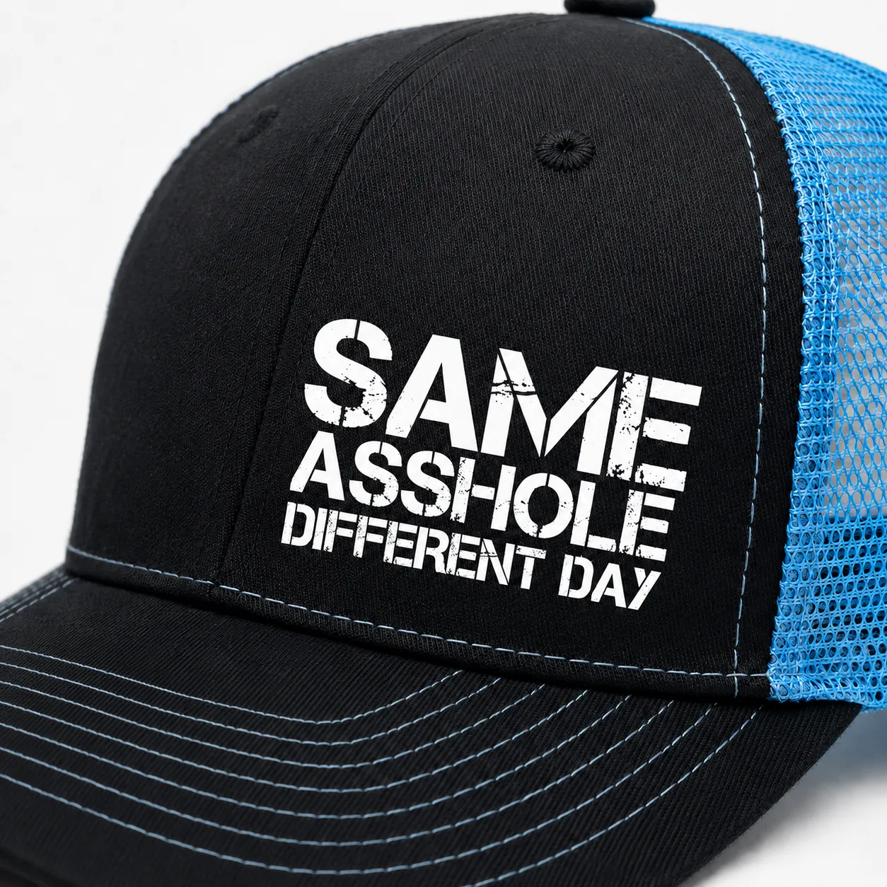 Funny beer lover trucker hat with blue mesh back