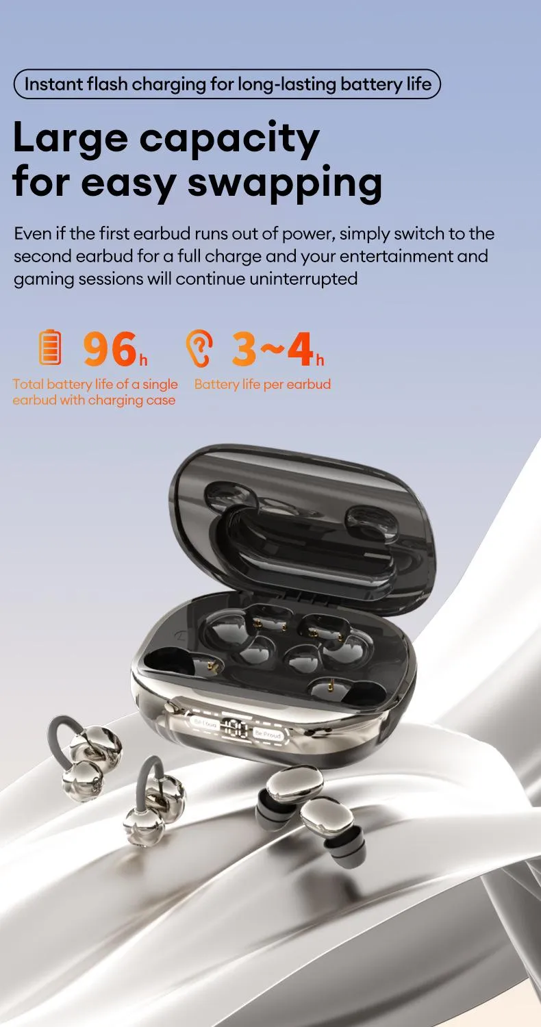 GT630S Bluetooth Wireless Earbuds with Chargeable Power Bank Case, 4 Earbuds, Clip-On Design, Noise Cancellation, Water Resistant, Reverse Phone Charging, Audio for Sports & Sleep, Android & iOS Compatible