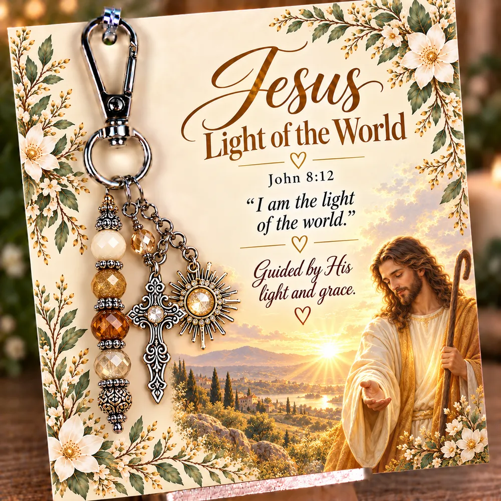 Light of the World keepsake keychain with its coordinating devotional card
