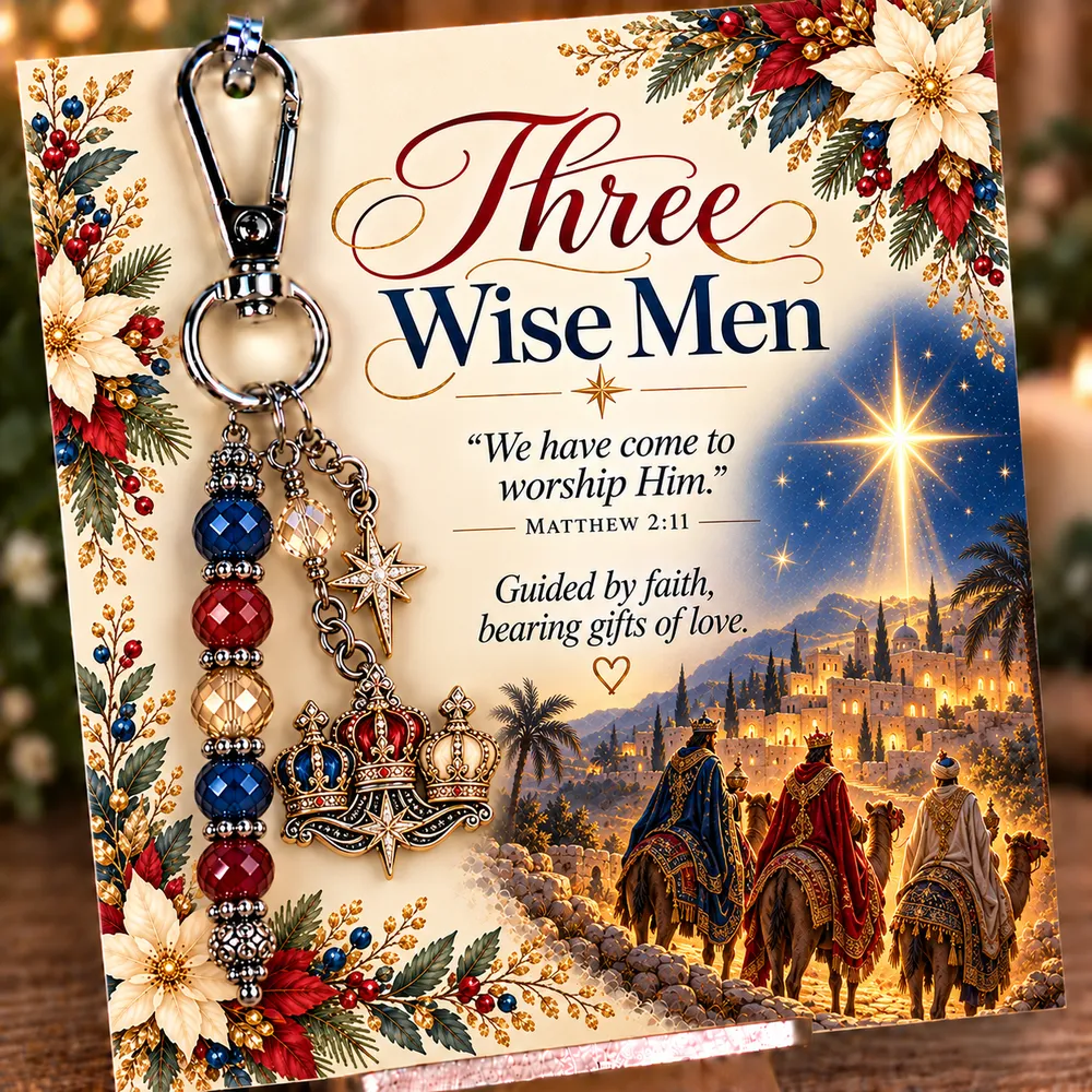 Three Wise keepsake keychain with its coordinating devotional card