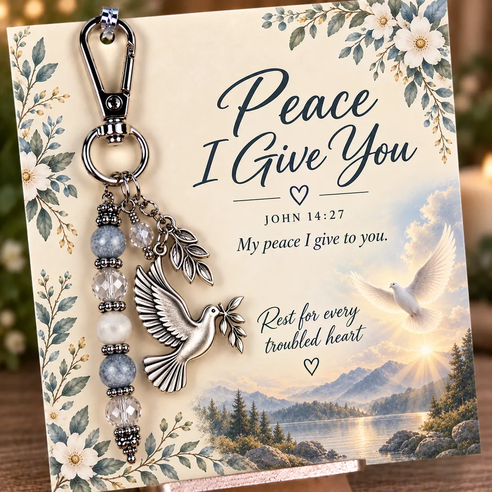 Peace keepsake keychain with its coordinating devotional card