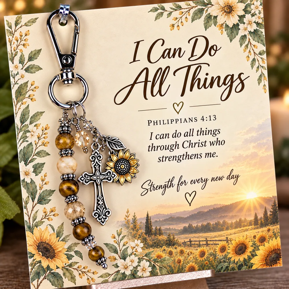 I Can Do All Things keepsake keychain with its coordinating devotional card