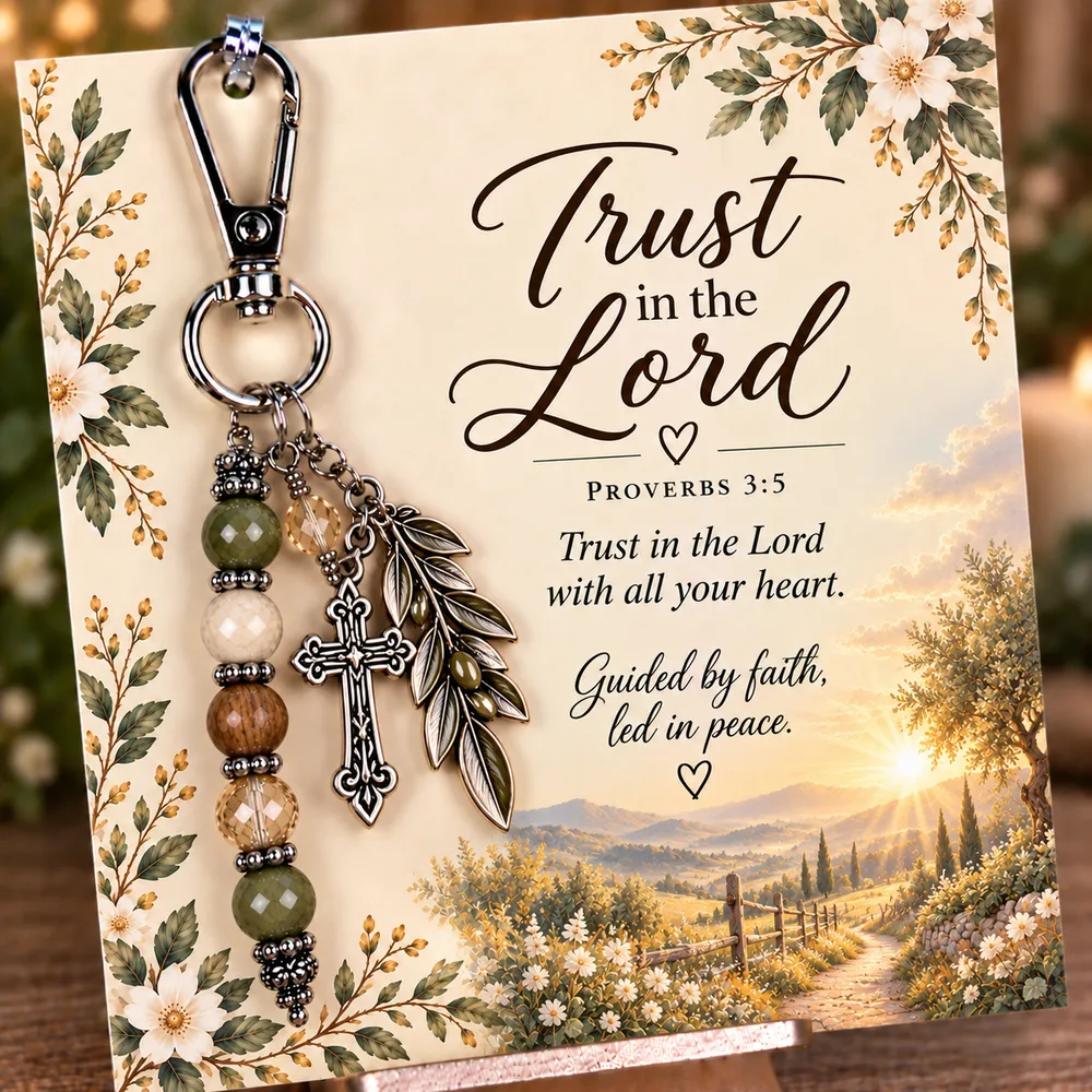 Trust in the Lord keepsake keychain with its coordinating devotional card