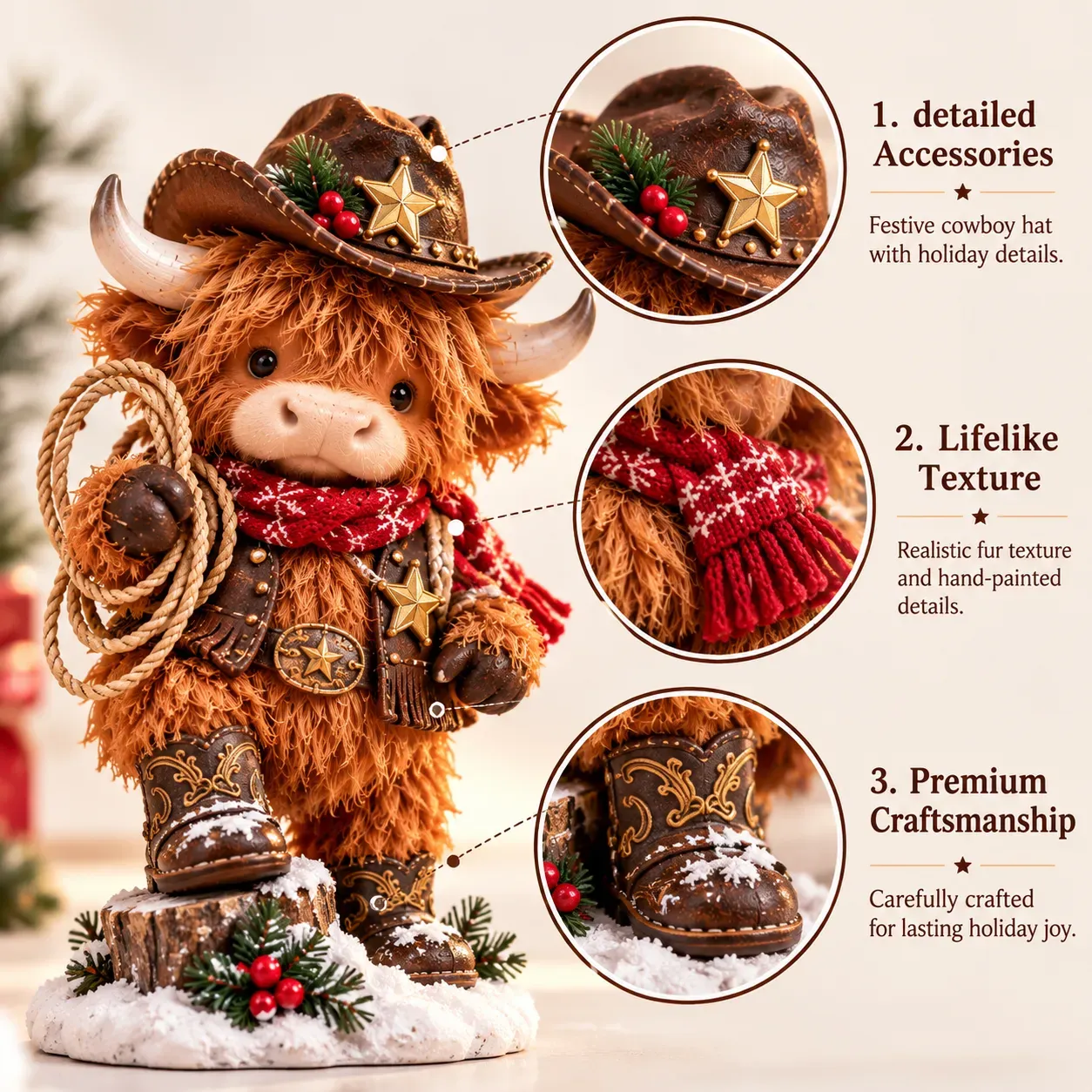 Cowboy Christmas Highland cow figures