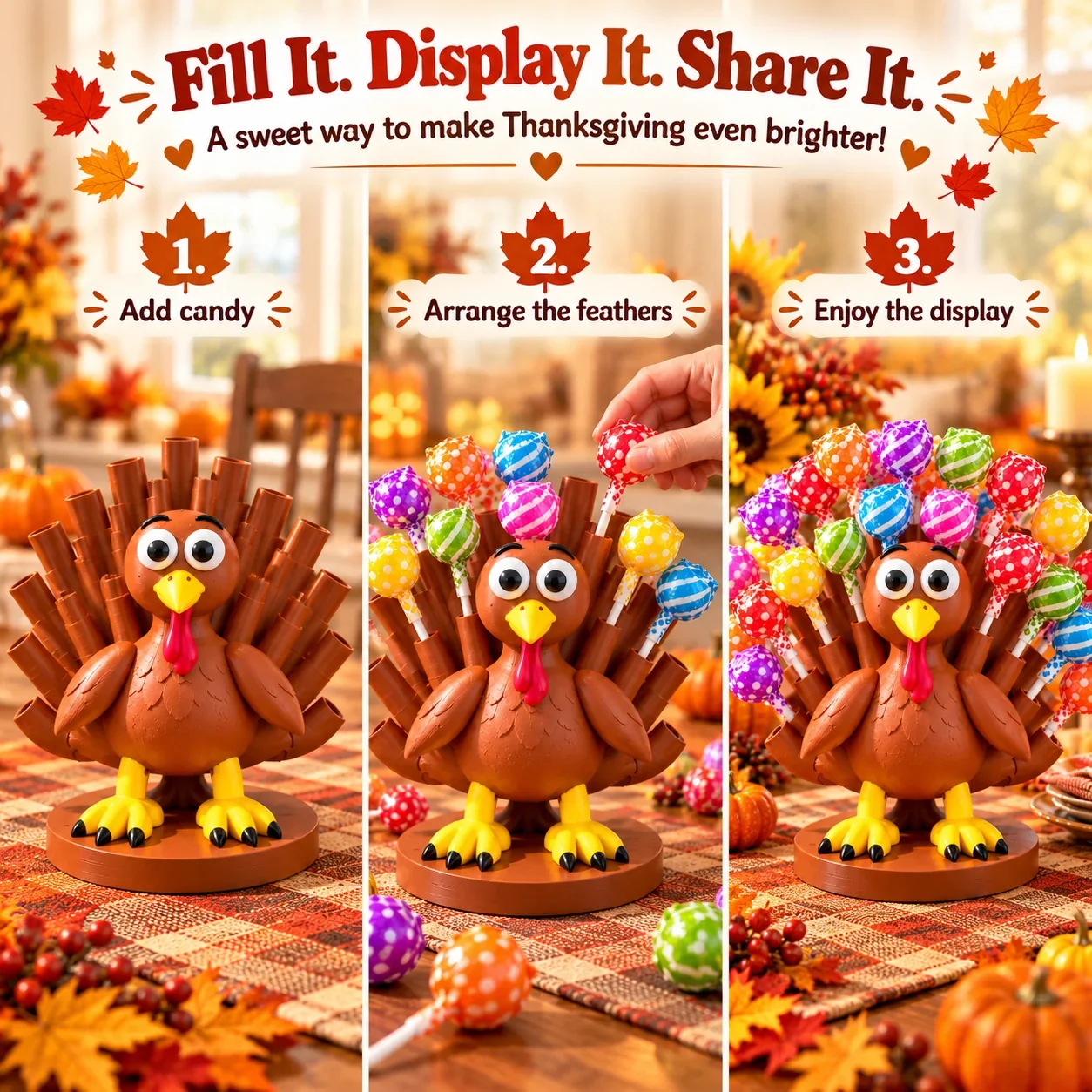 Three steps to fill display and share