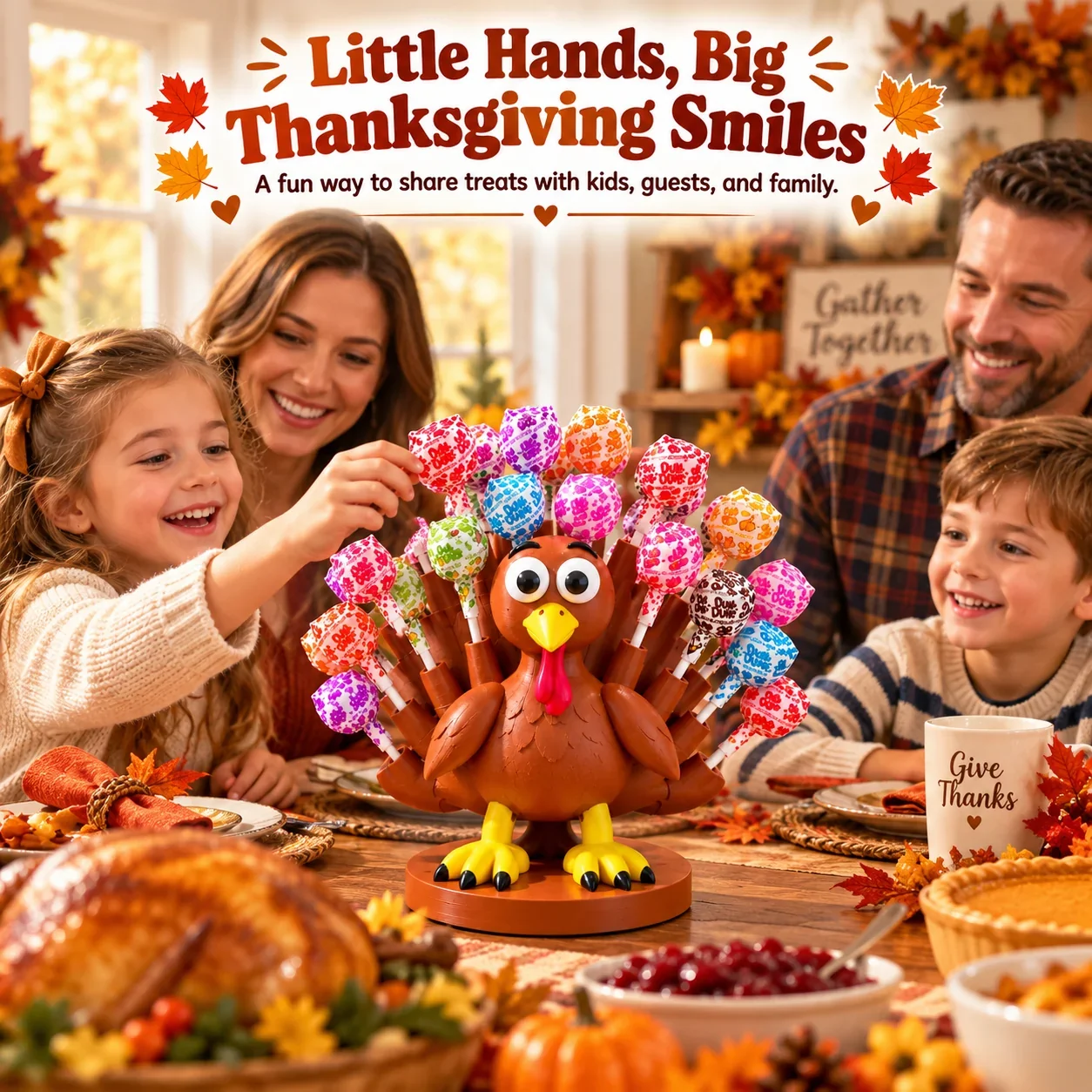 Turkey lollipop holder in multiple Thanksgiving spaces