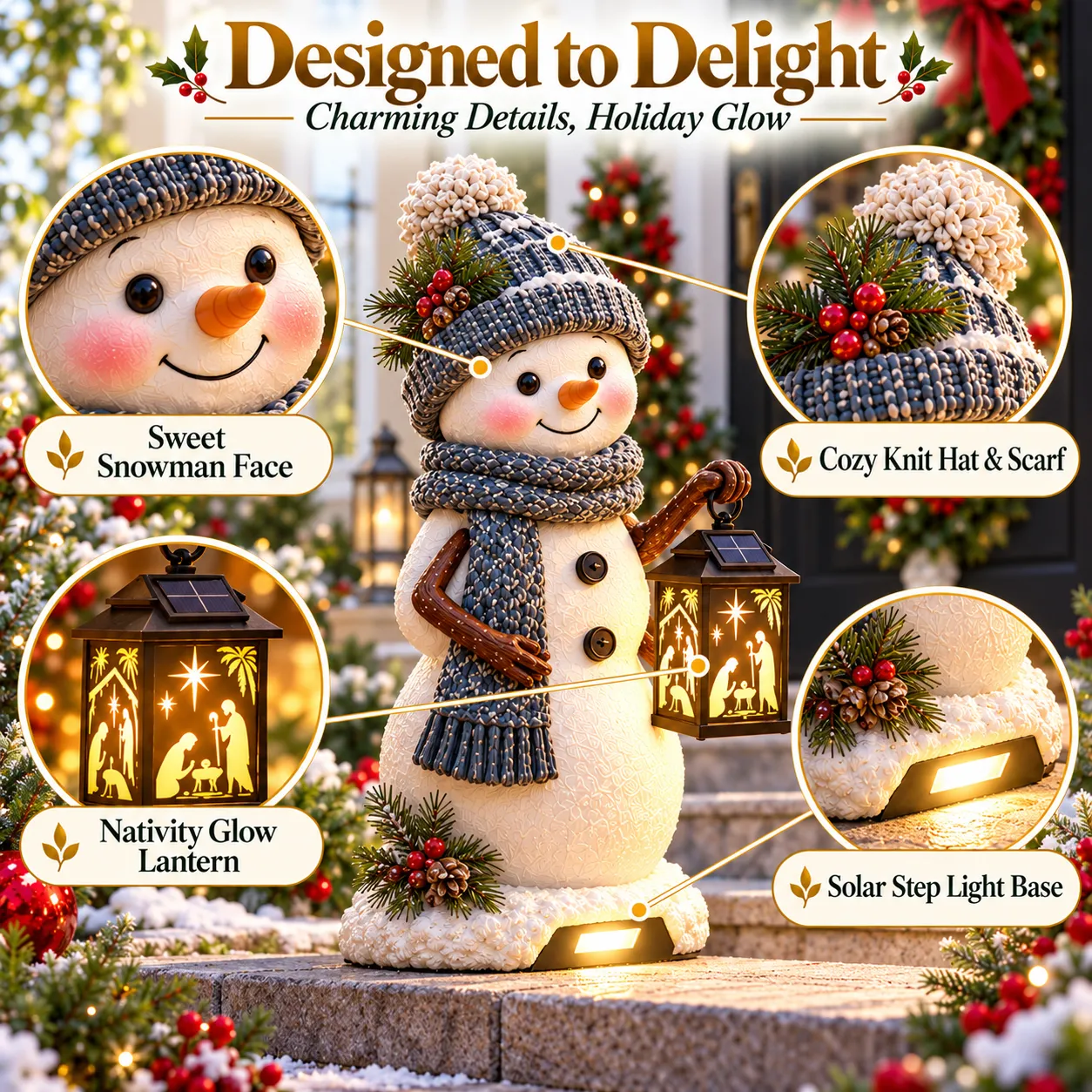 Close-up details of Snowman Nativity Glow