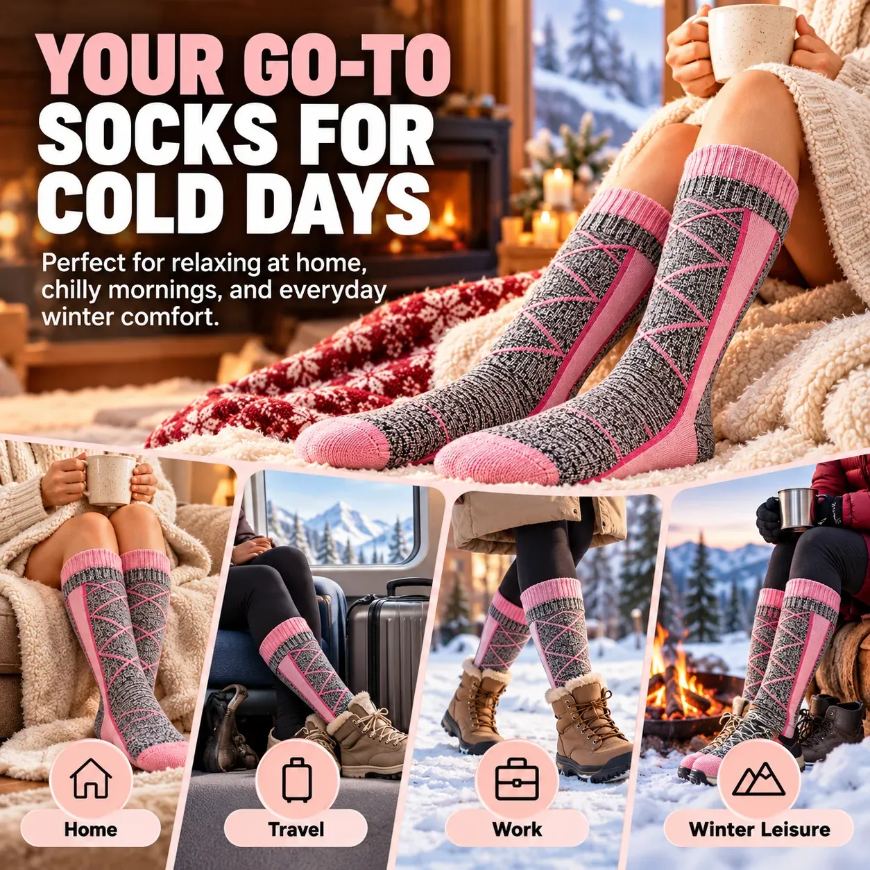 Heated socks used at home work travel and during winter leisure