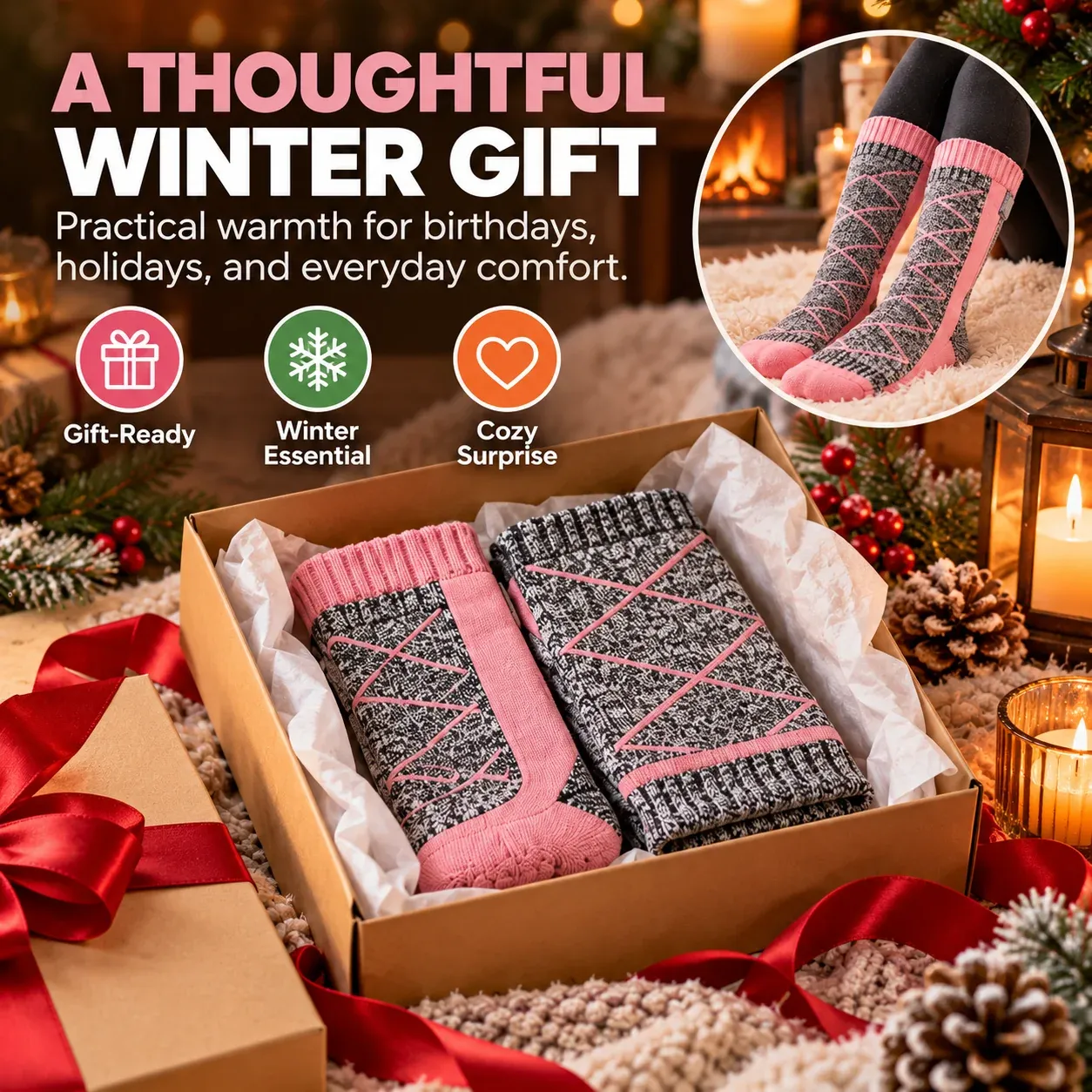 Rechargeable heated socks presented as a winter gift