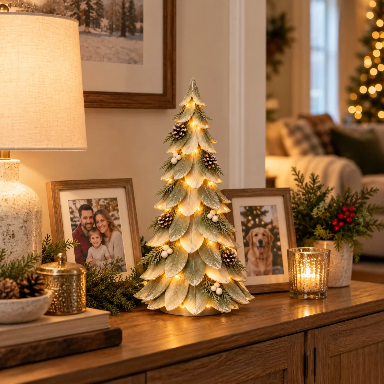 Winterleaf Glow Christmas Tree glowing in a warm Christmas home