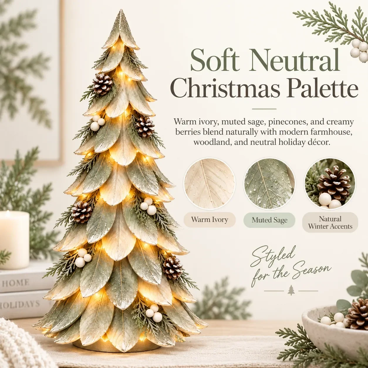 Soft ivory and sage Christmas color palette