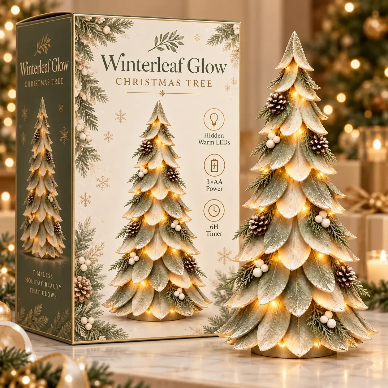 Winterleaf Glow Christmas Tree with seasonal packaging
