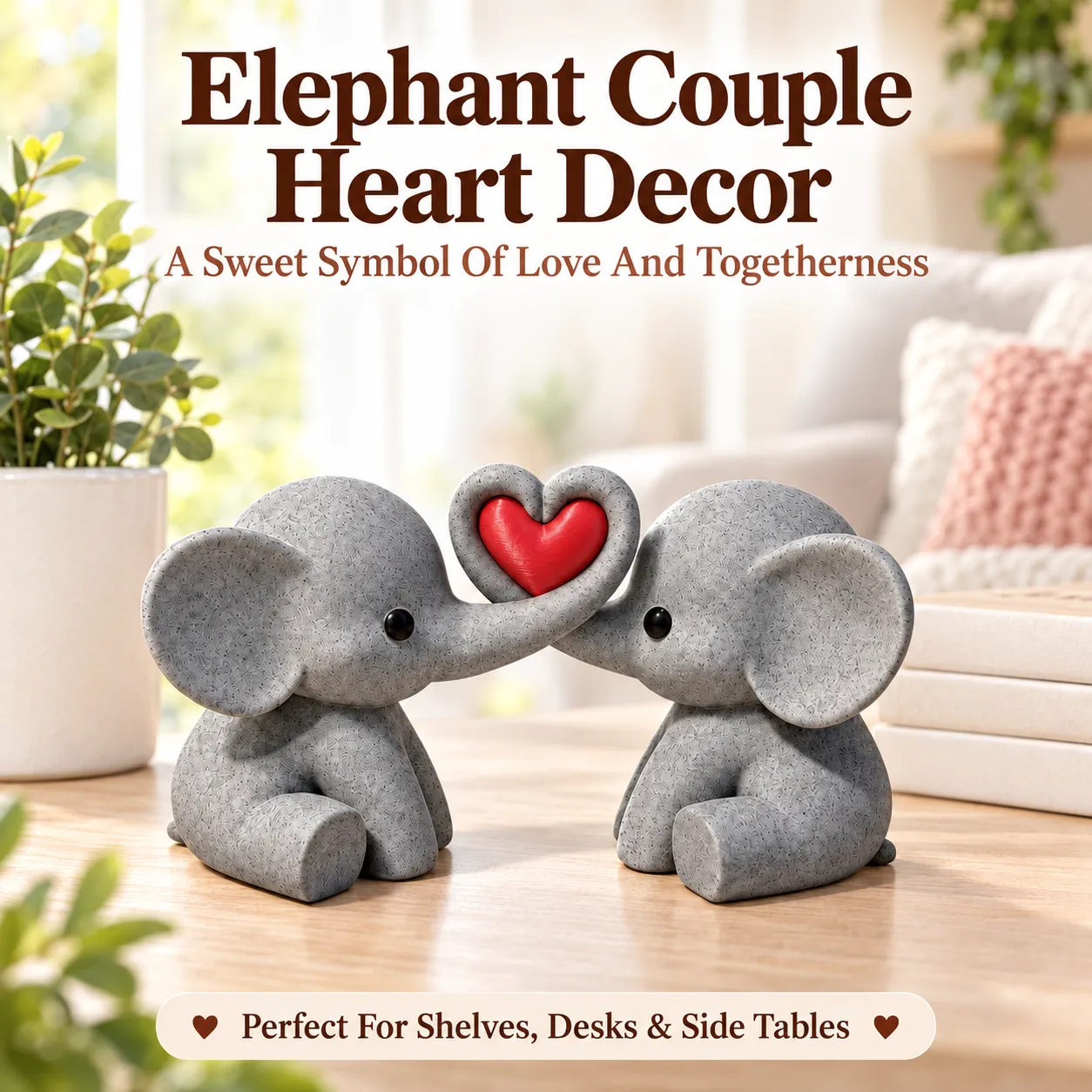Elephant Couple Heart Decor