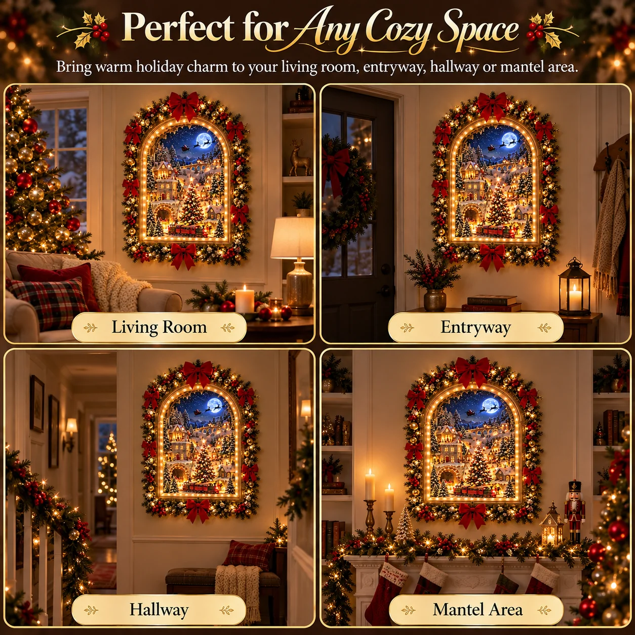 Detailed Christmas village wall decoration