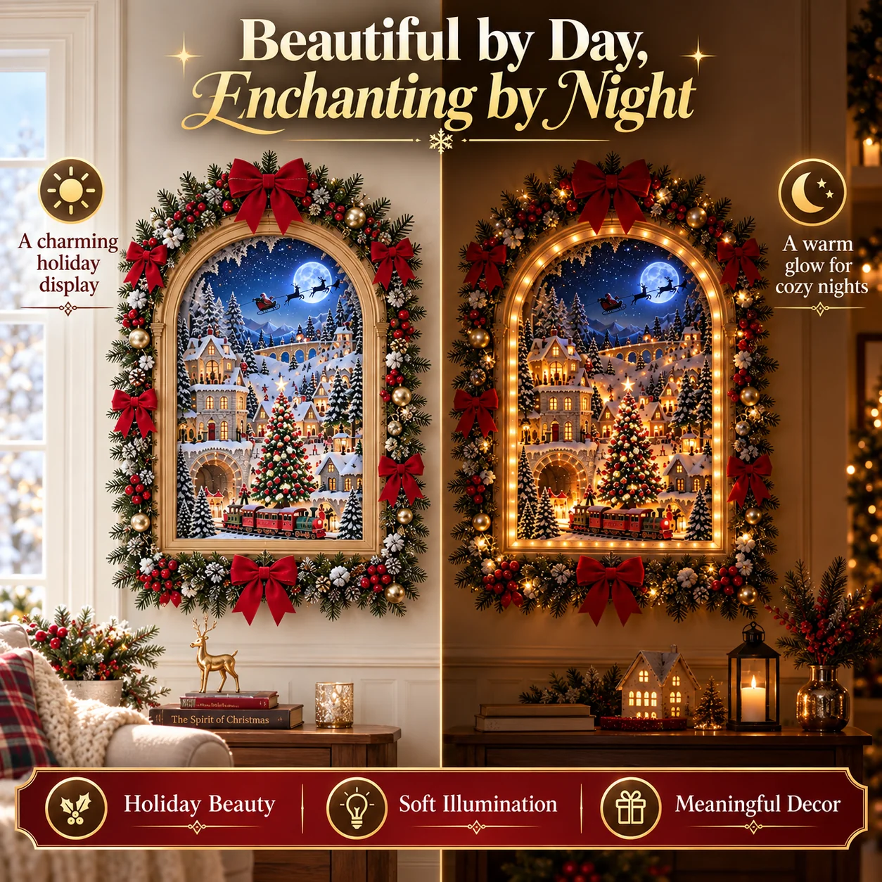 Christmas village window light holiday wall decoration