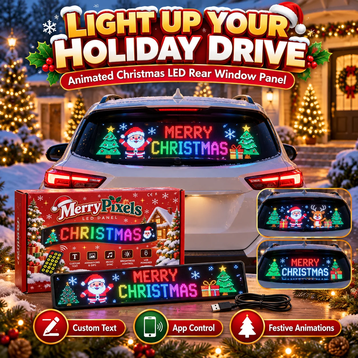 animated Christmas LED rear window panel