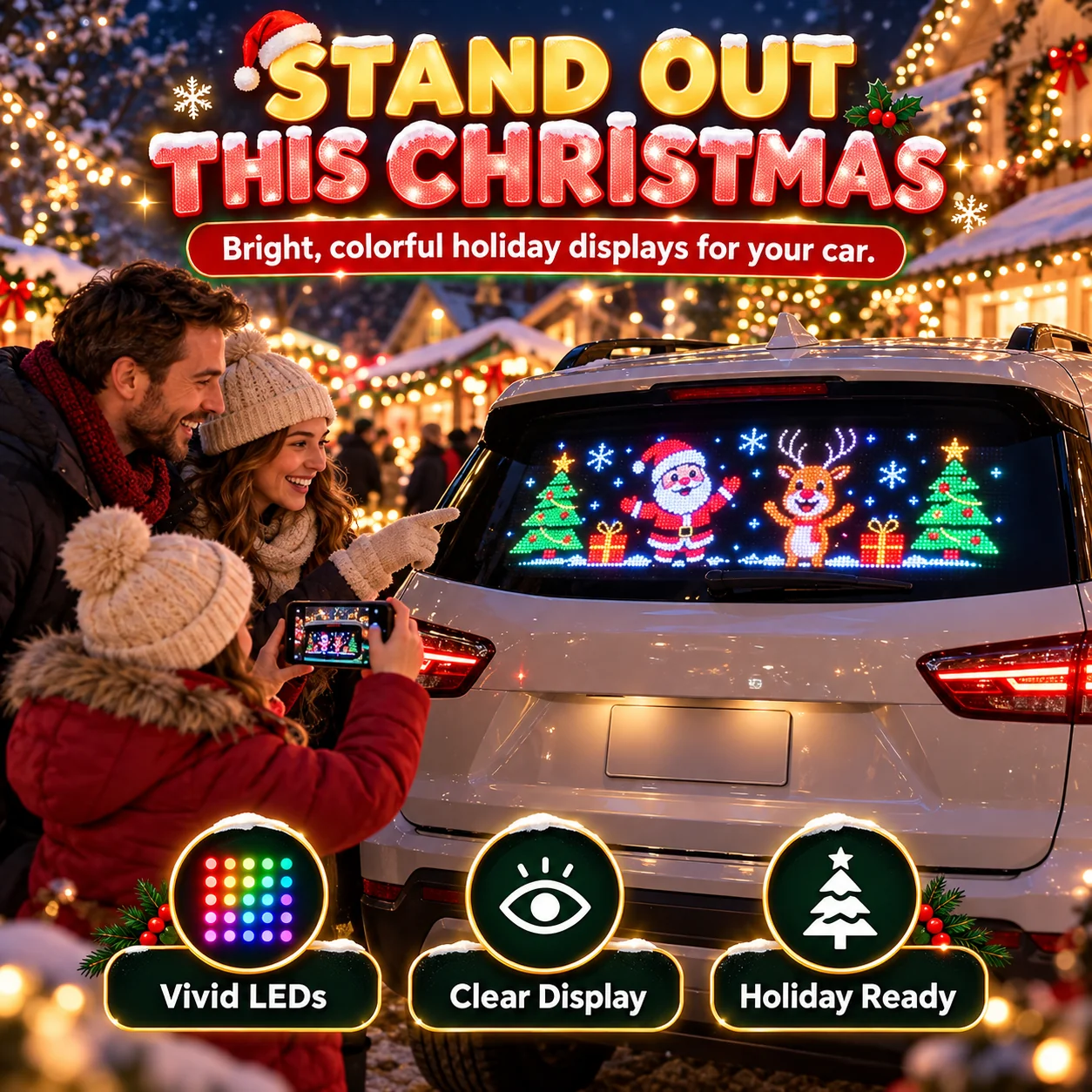 bright vivid Christmas LED rear window display