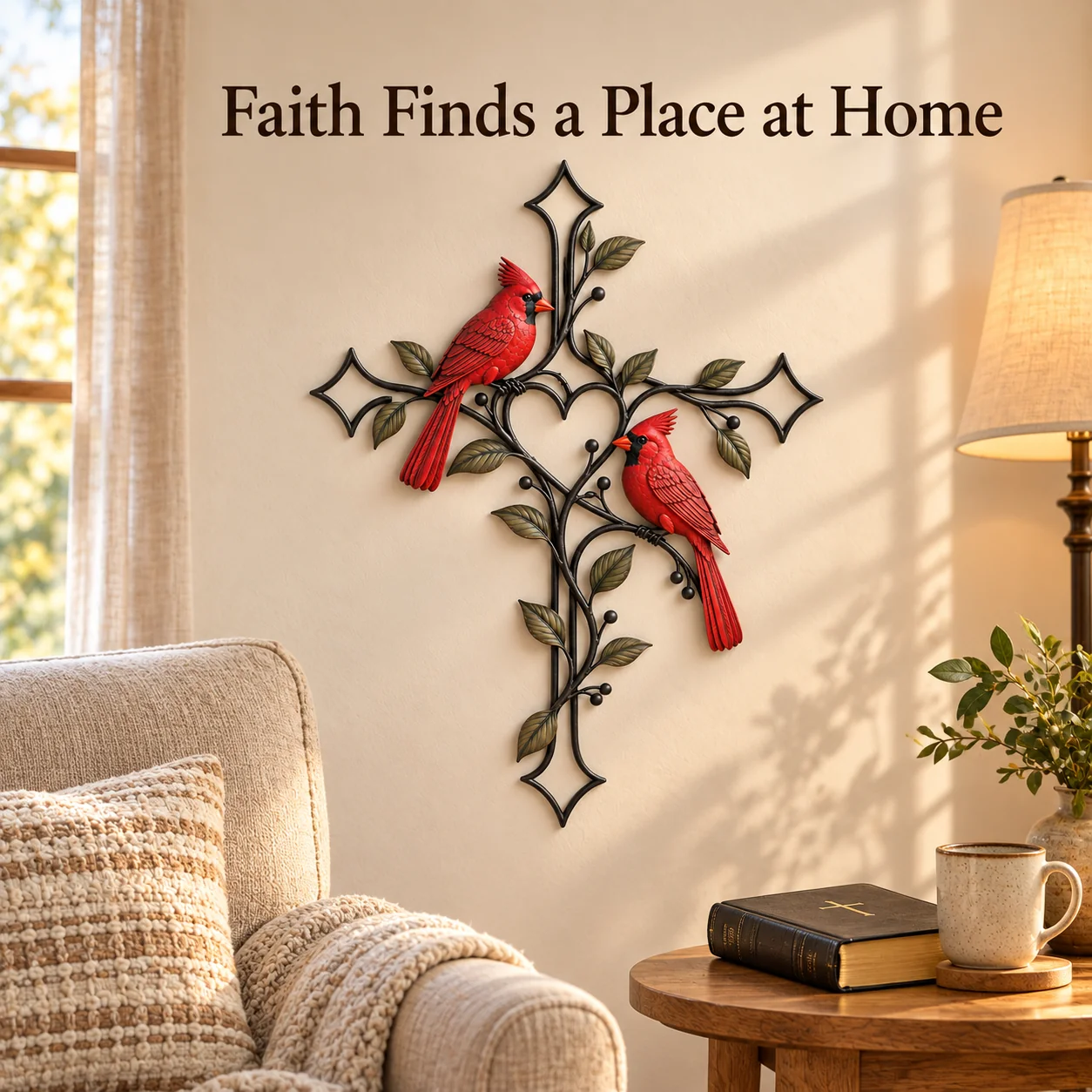 Faith-inspired Cardinal Cross decor