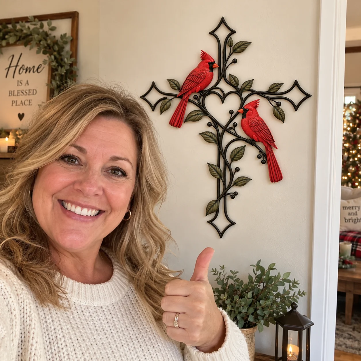 Woman with Cardinal Cross wall decoration