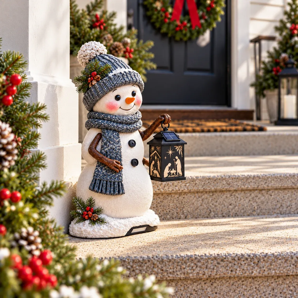 Snowman Christmas light during daytime