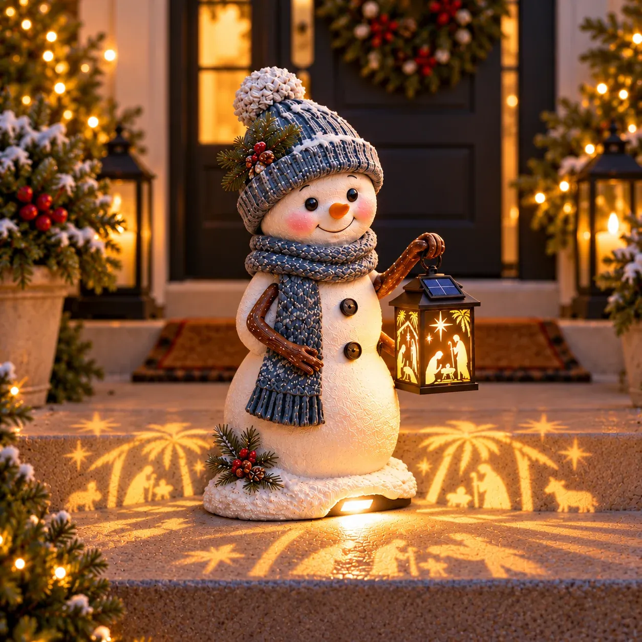 Snowman Christmas light at night