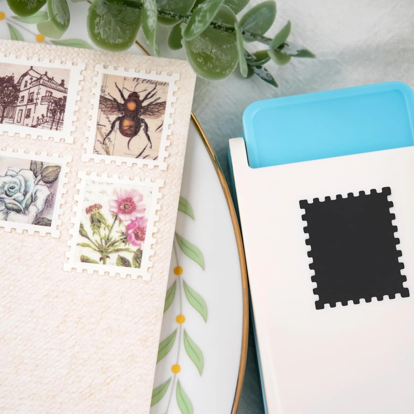 Sophisticated vintage stamp detail on handmade paper