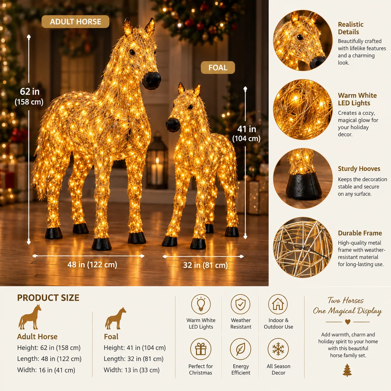 Christmas horse decoration dimensions and product details