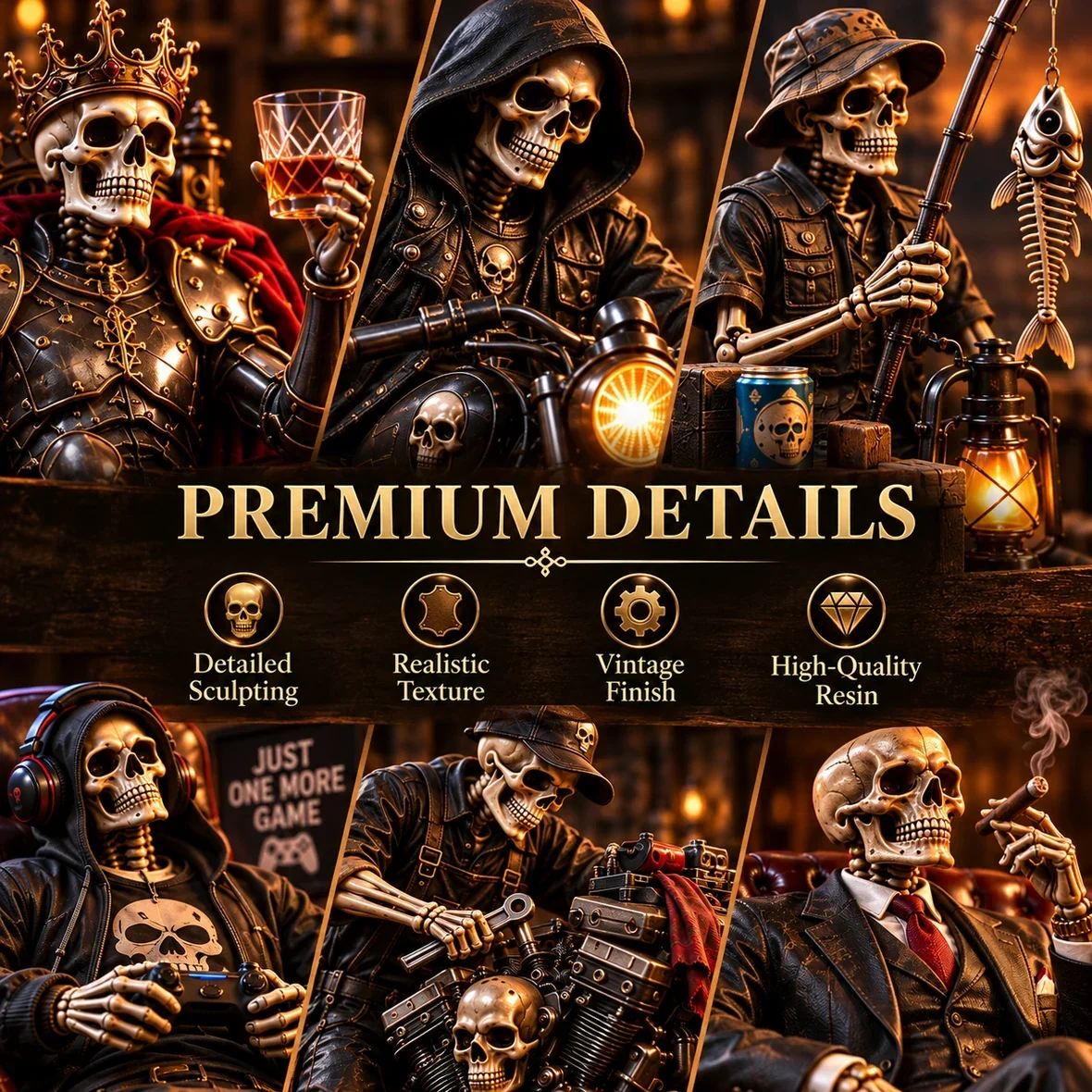 Premium sculpting and finishing details on skeleton collectibles