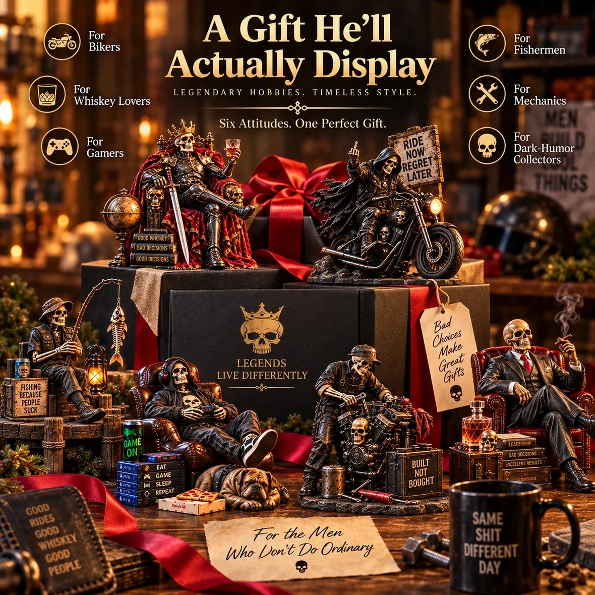 Unique Bad to the Bone skeleton collectible gift for men