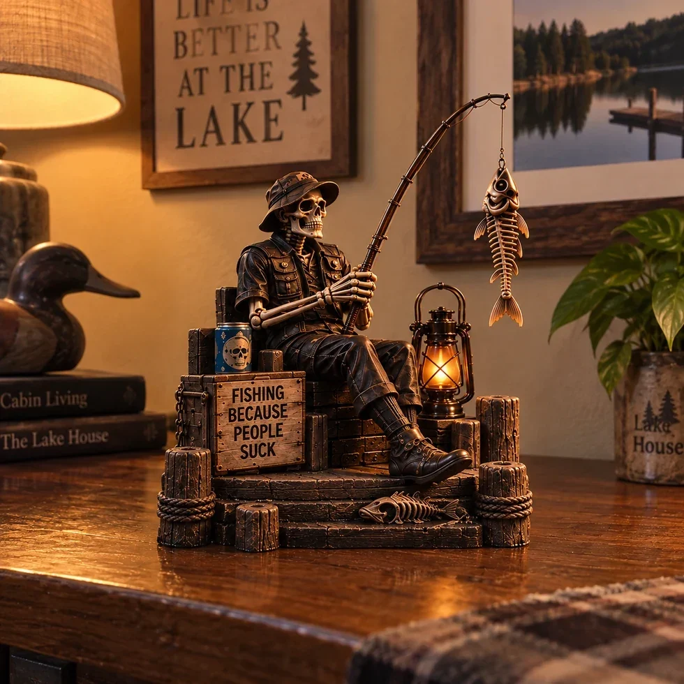 Customer displaying The Last Toast King skeleton collectible