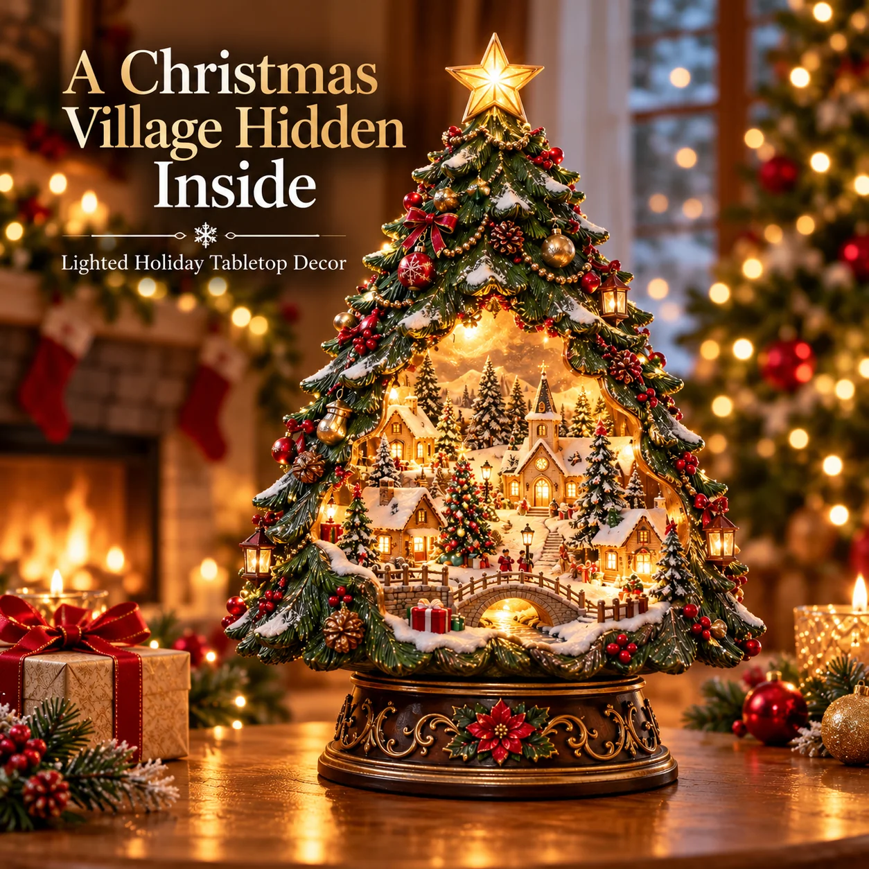 Christmas Tree Keeper hidden village lighted tabletop decor