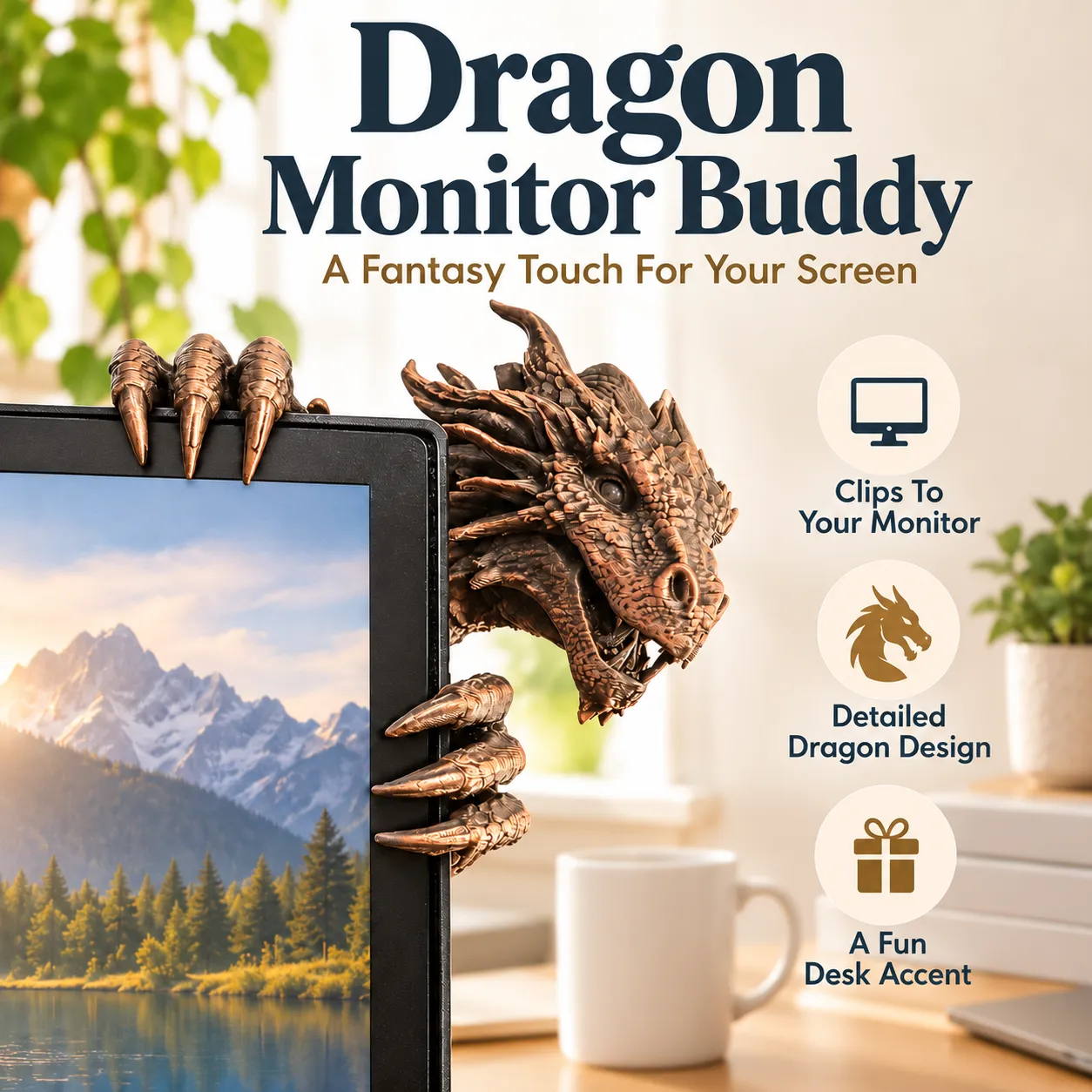 Golden Dragon Monitor Buddy decorative figurine
