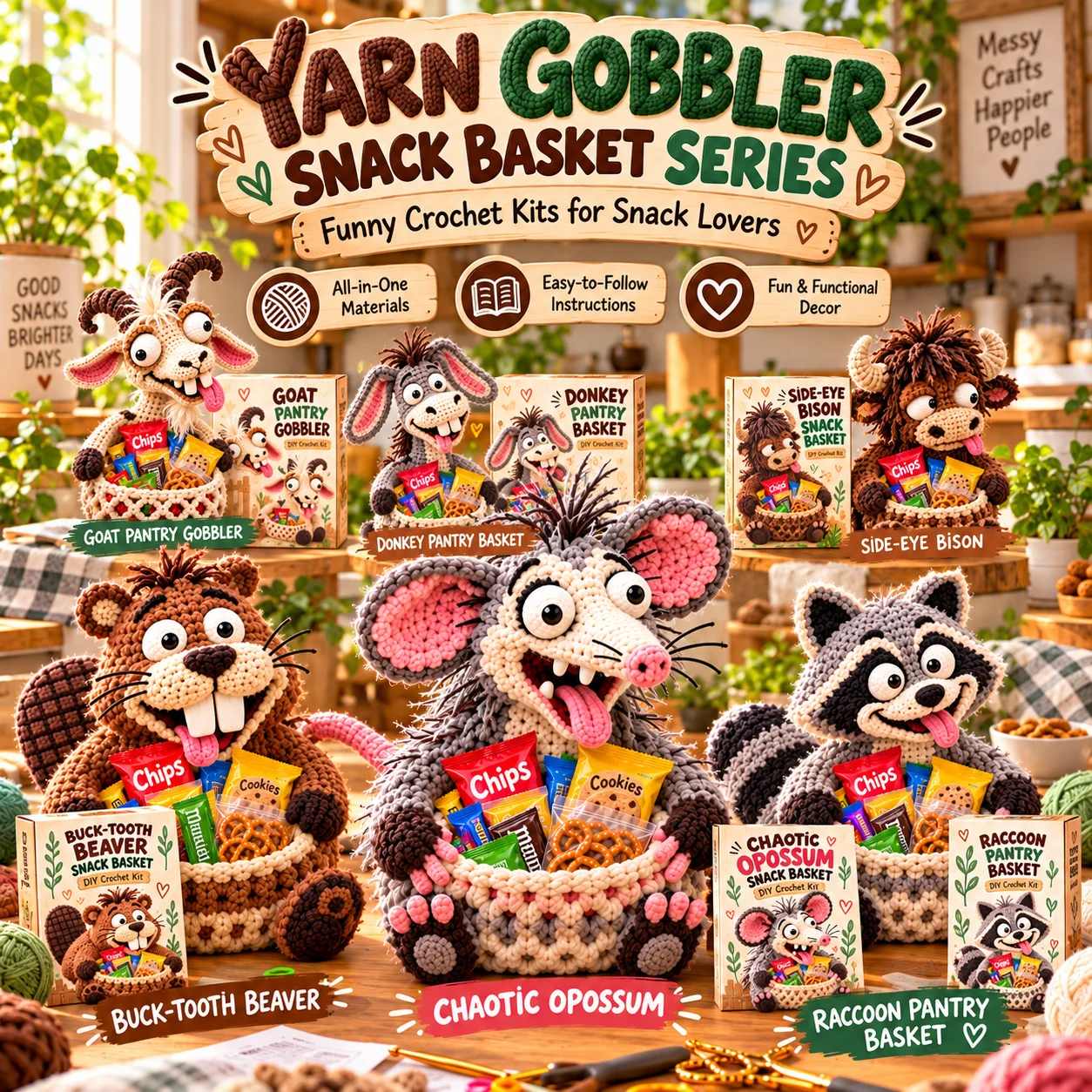 Snack Attack Squad complete crochet animal snack basket collection