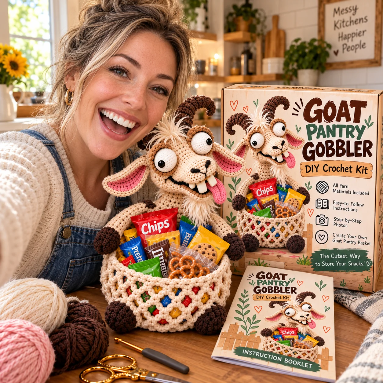 Crafter with finished Goofy Goat snack basket
