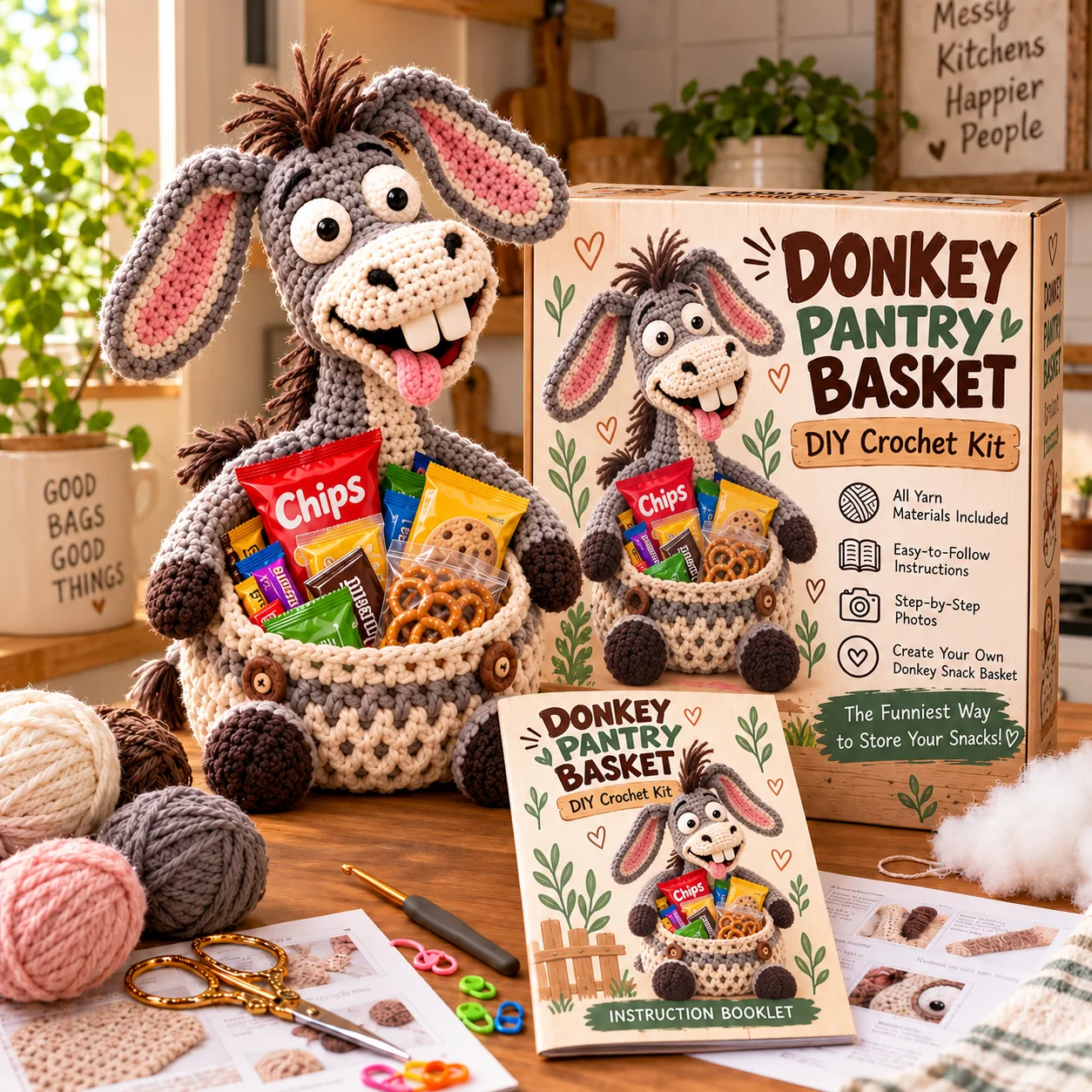 Silly Donkey crochet snack basket kit