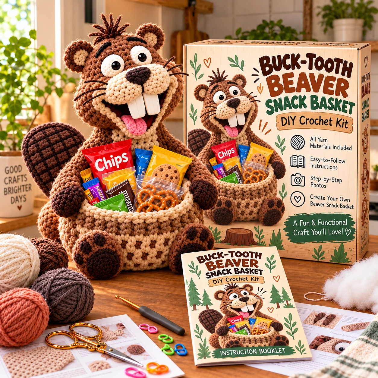 Buck Tooth Beaver crochet snack basket kit