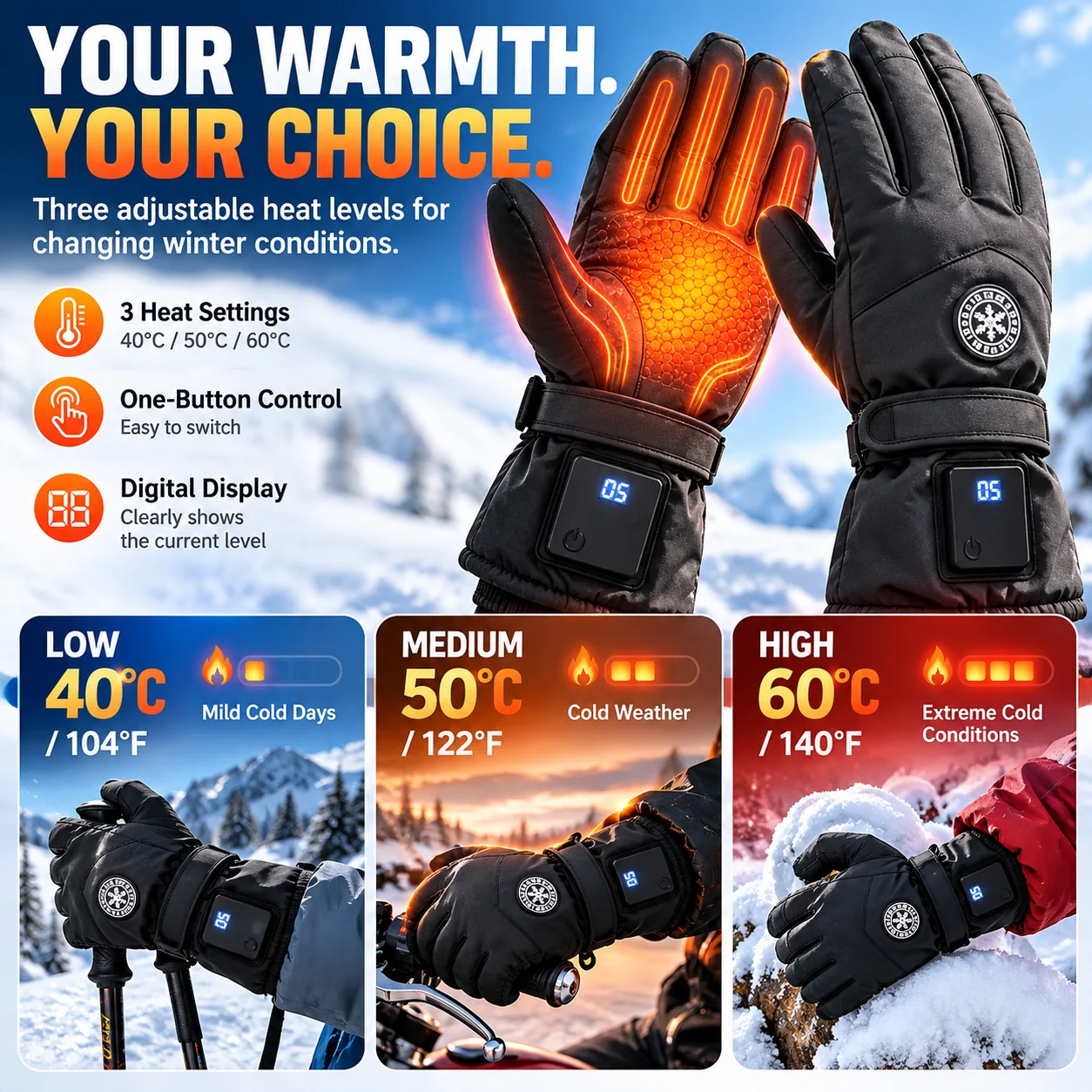 Three temperature heated gloves