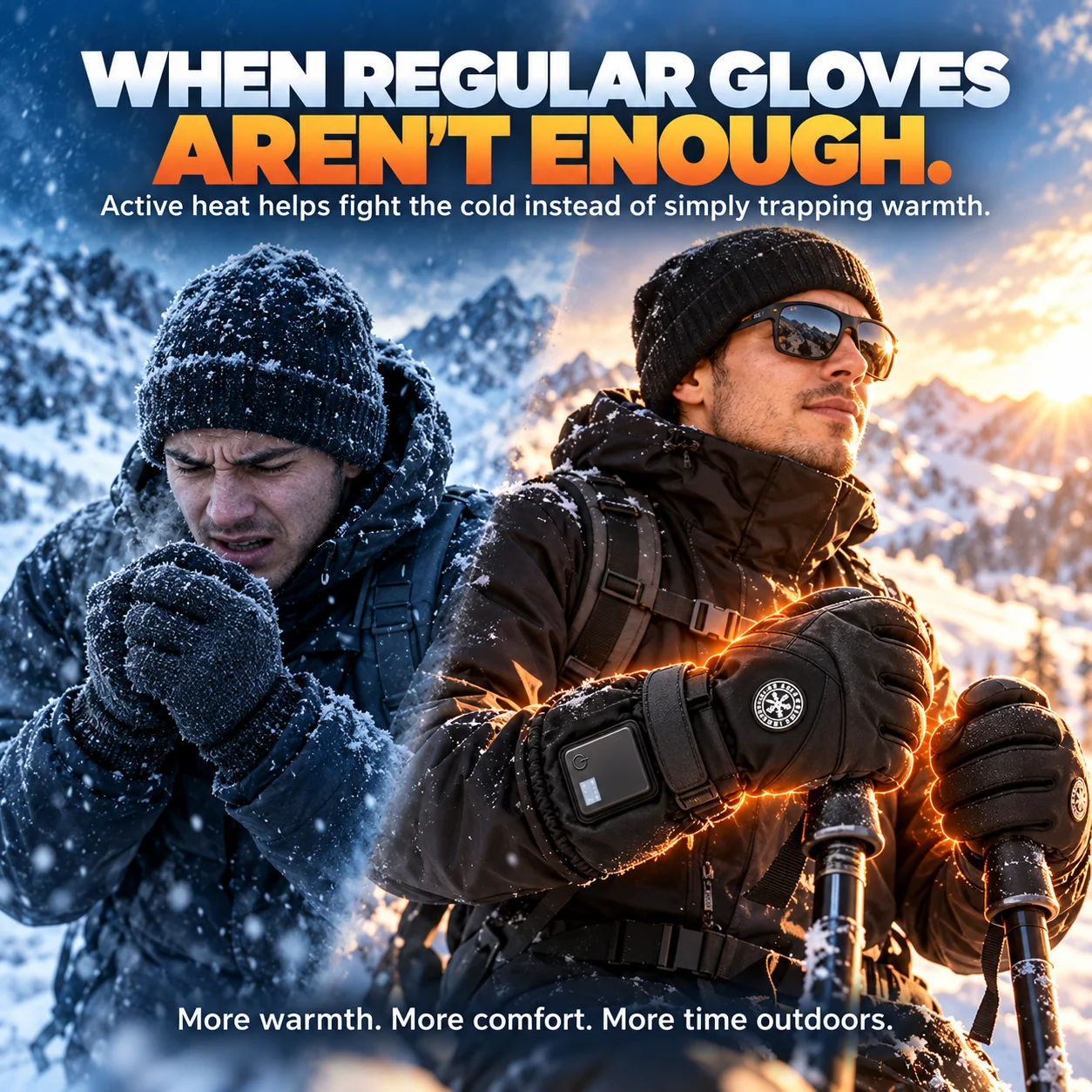 Heated gloves active warmth
