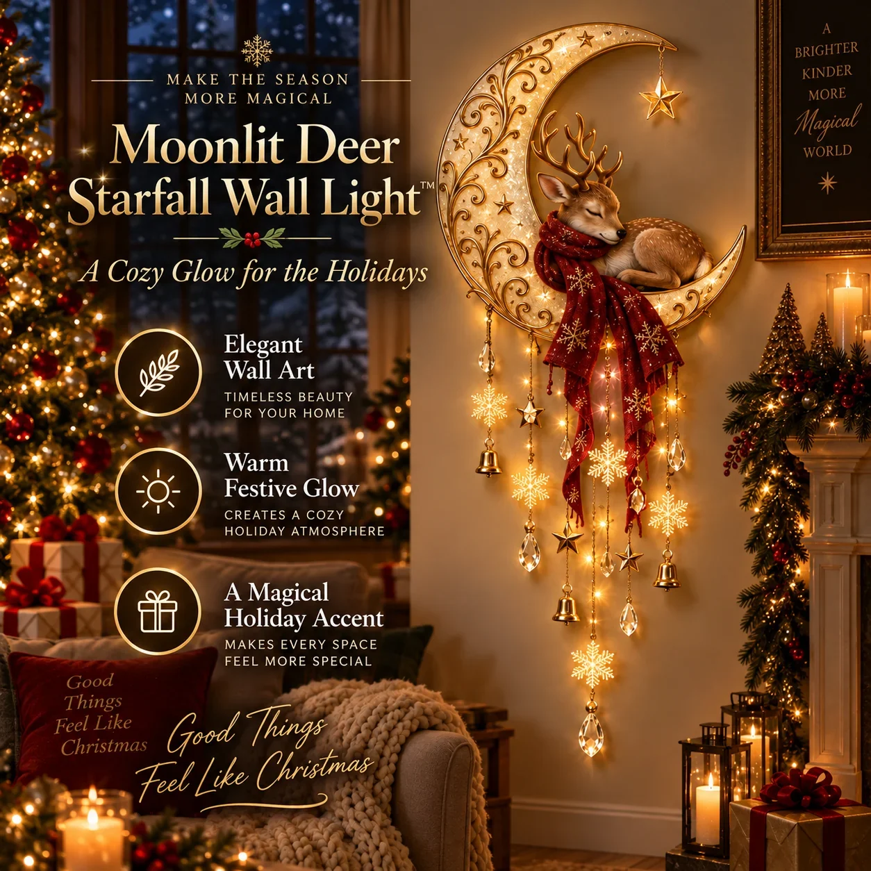 Moonlit Deer Starfall Wall Light Christmas wall decor