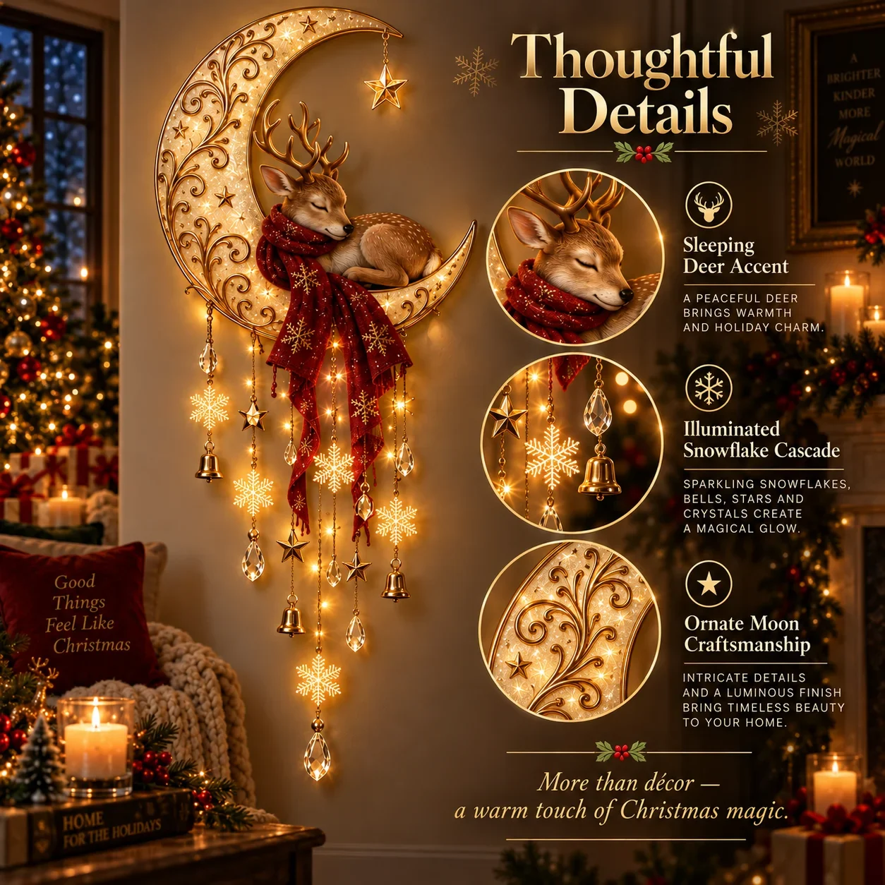 Moonlit Deer Starfall Wall Light thoughtful details