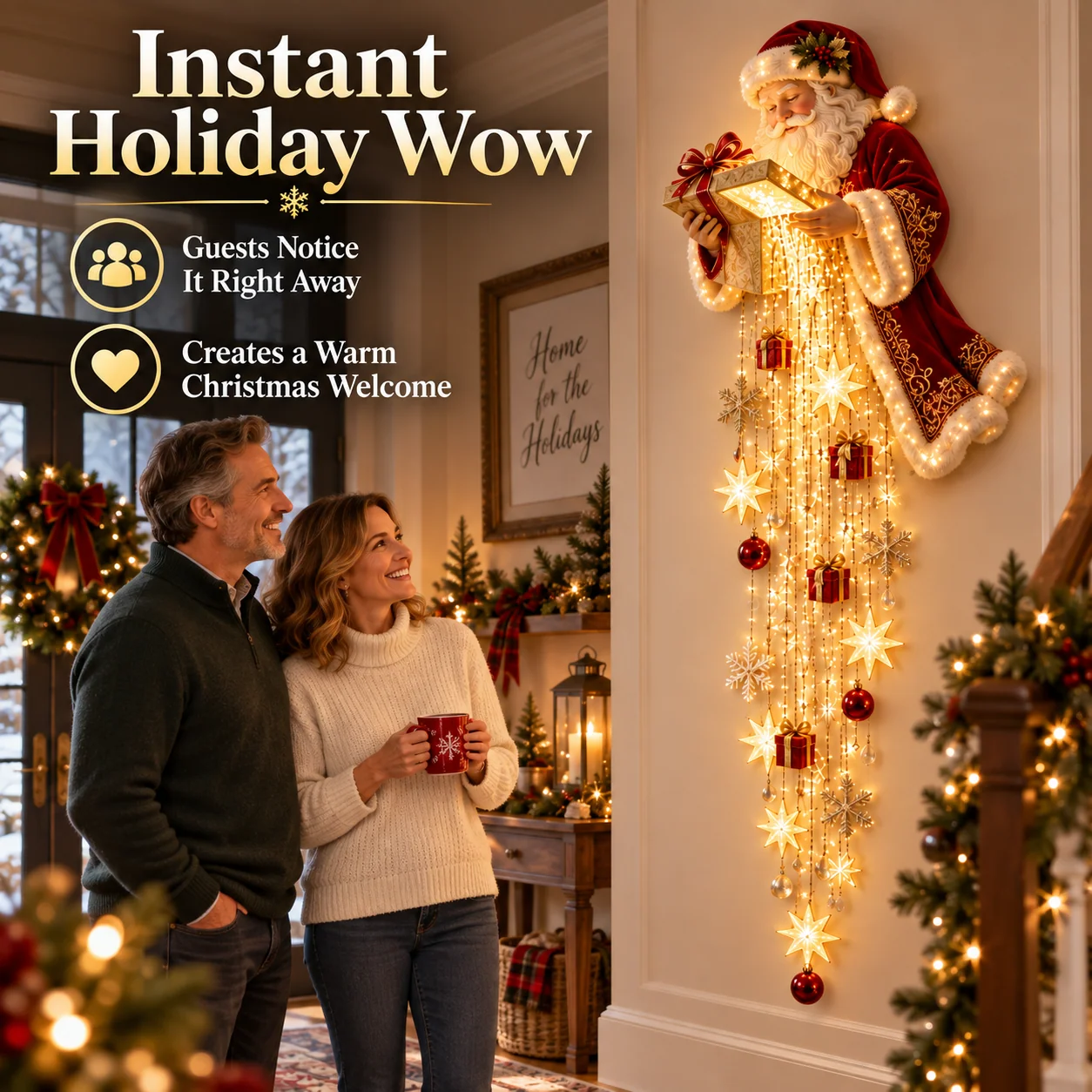 Couple admiring Santa Magical Gift Starfall Christmas wall decoration