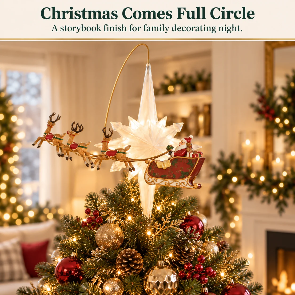 Santa and Reindeer Revolving Christmas Tree Topper