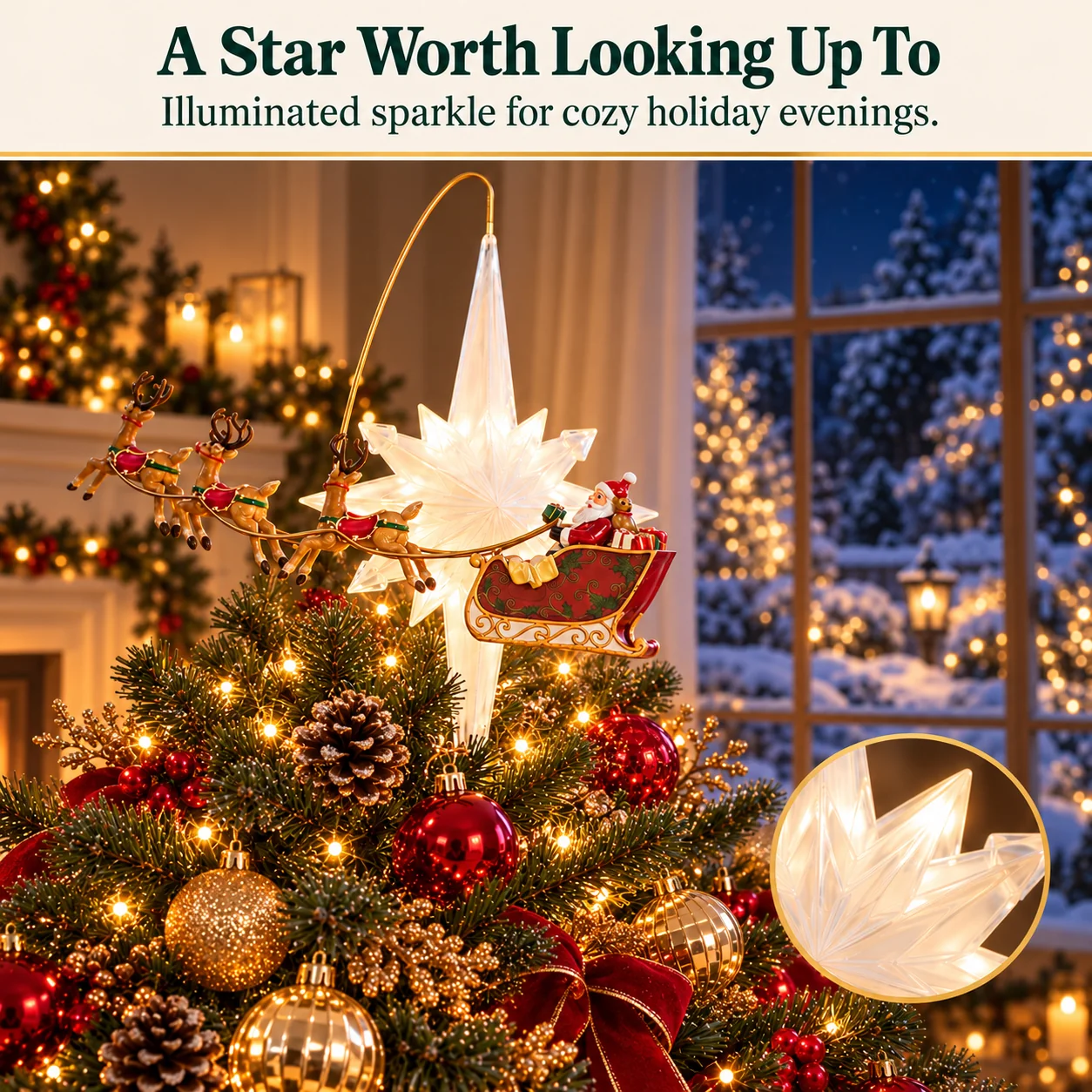 Warm Illuminated Christmas Star Tree Topper