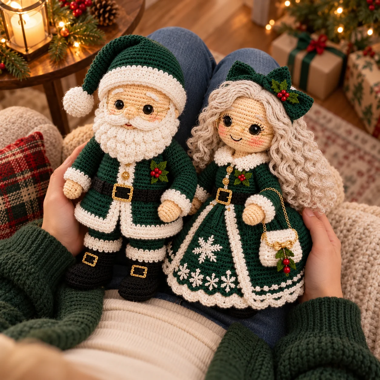 Green color option finished example showing Santa and Mrs. Claus in deep green outfits