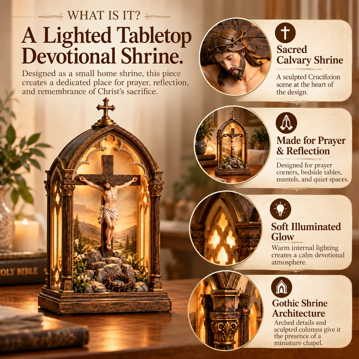 Calvary devotional shrine in a personal prayer space