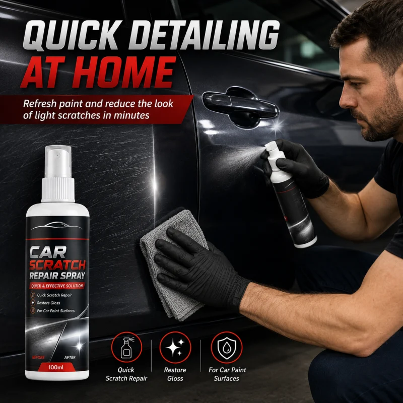 At-home car detailing with scratch repair spray
