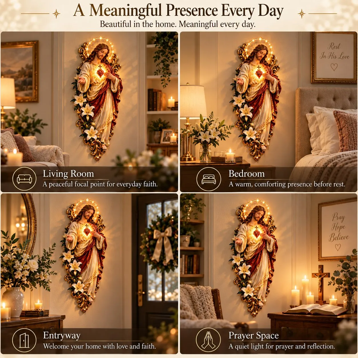 Sacred Heart of Jesus 3D lighted wall decor detail