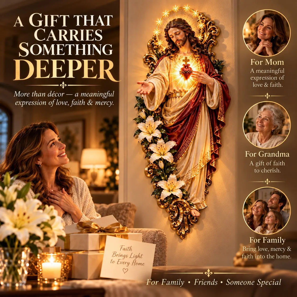 Sacred Heart of Jesus 3D lighted wall decor detail